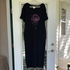 Vintage Souls by FREE PEOPLE Black Midi Dress with Purple Floral Accent